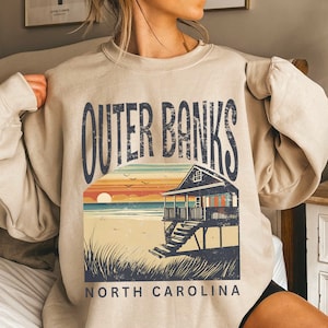 Retro Outer Banks Beach Crewneck Sweatshirt Gift, North Carolina Coast Pullover