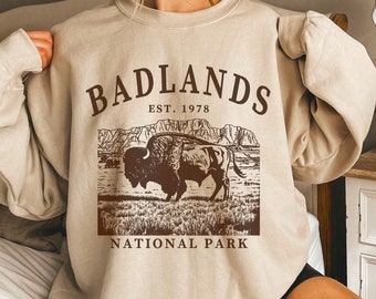 Badlands National Park Bison Crewneck Sweatshirt, South Dakota Buffalo