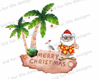 Santa Beach Christmas Clip Art: Hawaiian Shirt, Tropical Design (Digital File)