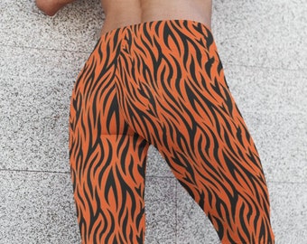 Tiger Stripe Leggings, Bengal Animal Print, Stretchy Spandex