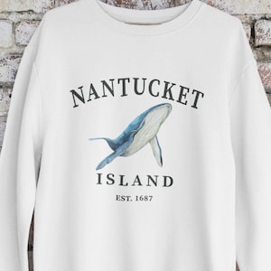 Sudadera con cuello redondo de la playa de ballenas de la isla de Nantucket, regalo, costa este de Massachusetts