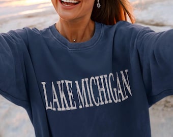 Lake Michigianischer Rundhals-Sweatshirt, Lake Life Urlaub Souvenir