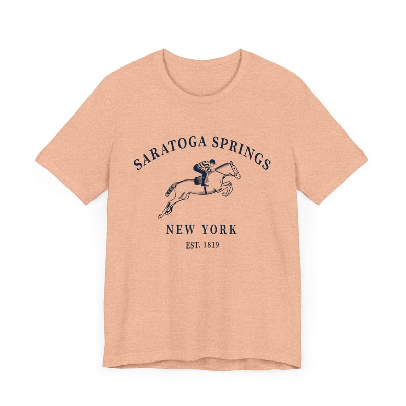 Saratoga Springs Horse Racing Tshirt Gift Tee, Unisex New York Race Track Shirt Heather Peach