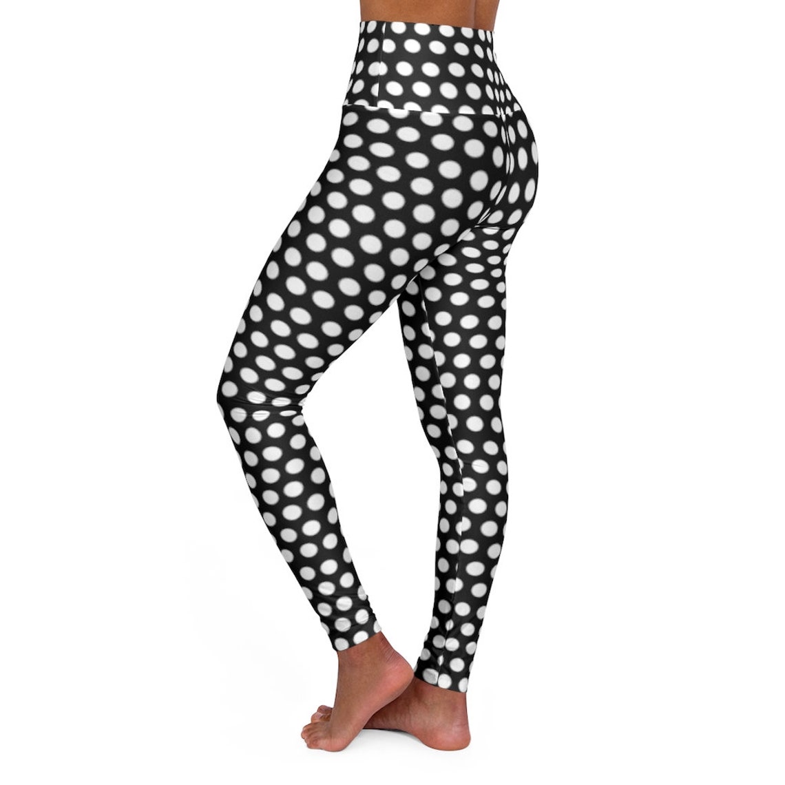 High Waist Black and White Polka Dot Leggings Womens Workout Etsy