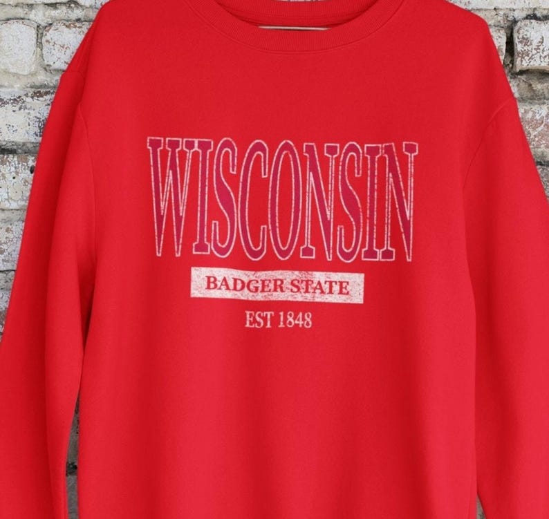 Wisconsin Crewneck Sweatshirt, Badger State Gift, University Style Pullover Red