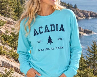 T-shirt à manches longues du parc national d'Acadia, t-shirt de voyage du Maine