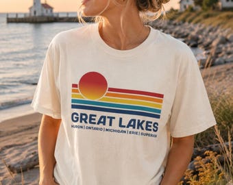 T-shirt Great Lakes Comfort Colors, T-shirt de voyage rétro coucher de soleil
