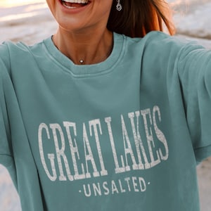 Great Lakes Unsalted Crewneck Sweatshirt Gift, Unisex Garment Dyed Pullover Souvenir
