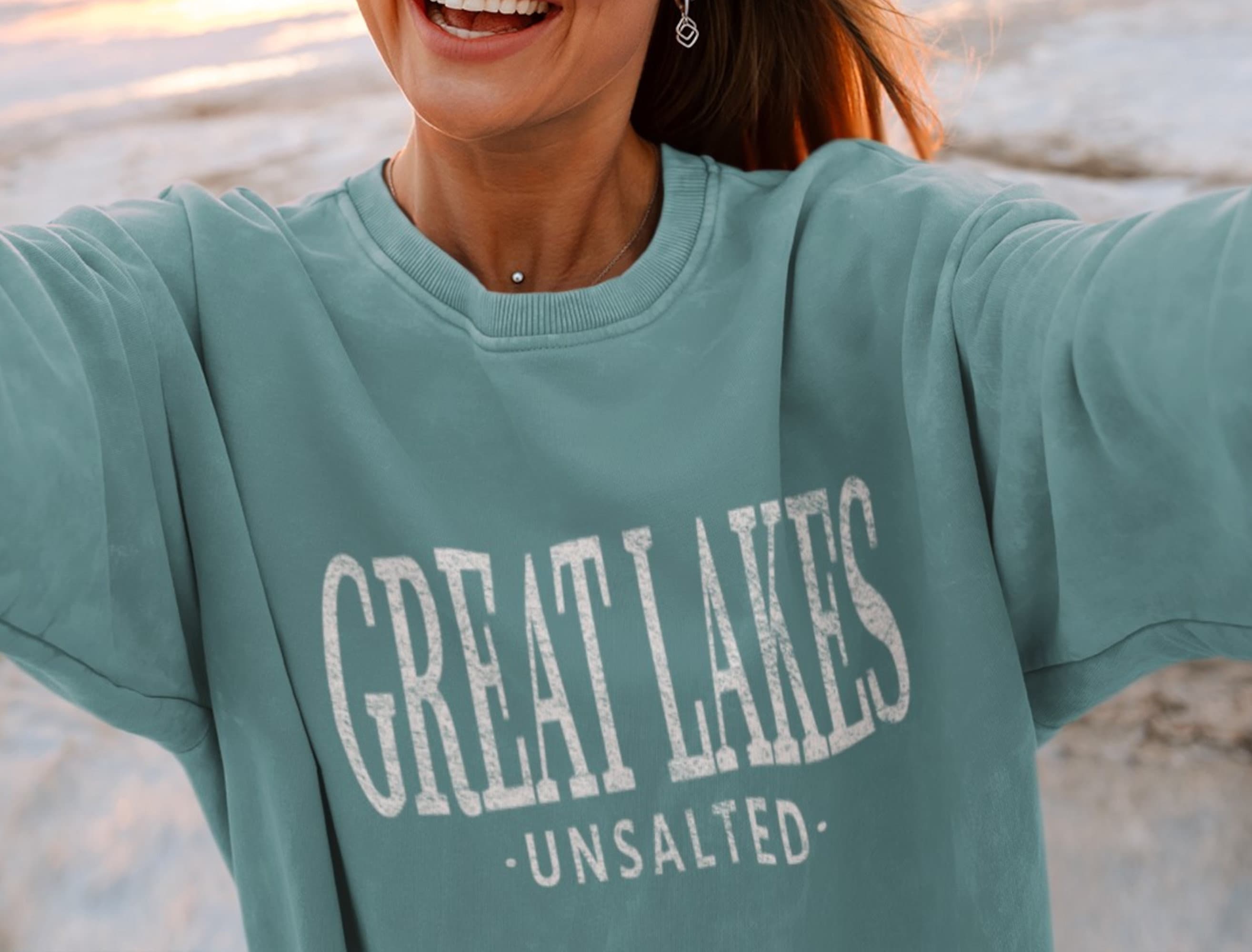 Great Lakes Unsalted Crewneck Sweatshirt Gift, Unisex Garment Dyed Pullover Souvenir