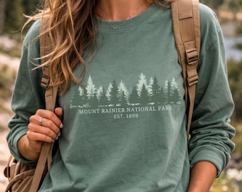 Maglietta a maniche lunghe del Parco Nazionale del Monte Rainier, souvenir di viaggio per escursionisti nello stato di Washington