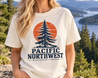 T-shirt Pacifique Nord-Ouest, T-shirt Washington Oregon Comfort Colors, Souvenir de voyage PNW, T-shirt à motif forêt