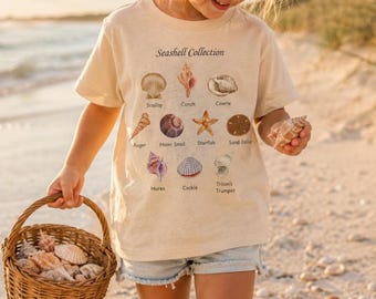 Kids Seashell Collection Tshirt, Küstenstrand T-Shirt