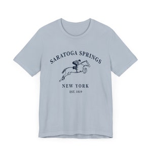 Saratoga Springs Horse Racing Tshirt Gift Tee, Unisex New York Race Track Shirt Light Blue