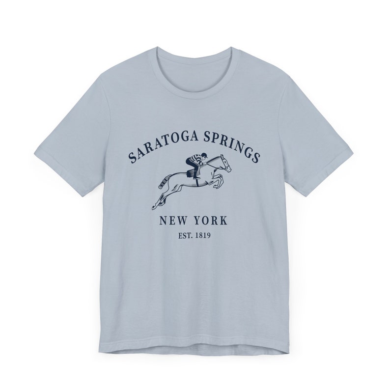 Saratoga Springs Horse Racing Tshirt Gift Tee, Unisex New York Race Track Shirt Light Blue