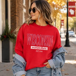 Wisconsin Crewneck Sweatshirt, Badger State Gift, University Style Pullover image 2