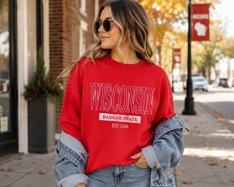 Wisconsin Crewneck Sweatshirt, Badger State Gift, University Style Pullover image 2