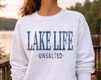 Lake Life Sweatshirt: Distressed Lake Bum Crewneck Pullover