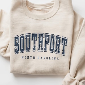 Southport Beach Crewneck Sweatshirt, NC Gift, North Carolina Spring Break Pullover