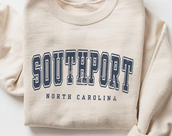 Southport Beach Crewneck Sweatshirt, North Carolina Beach Souvenir