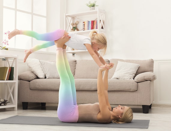 Mommy and Me Pastel Rainbow Leggings, Mommy Daughter Matching