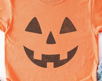 Kids Pumpkin Face Halloween Shirt, Jack O Lantern Tee