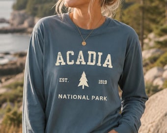 Acadia National Park Long Sleeve Tee, Maine Hiking Shirt, Comfort Colors Shirt