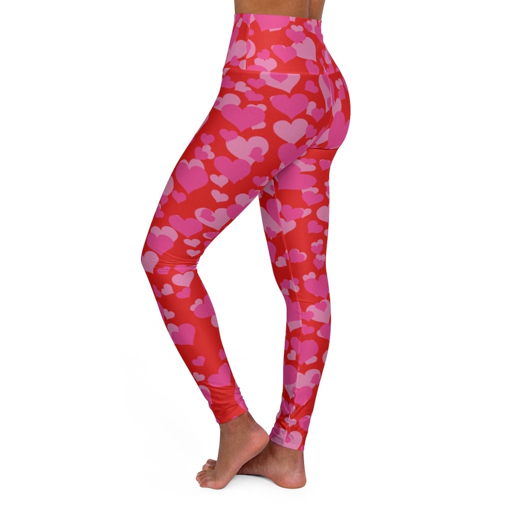 High Waisted Red Heart Leggings Valentines Day Yoga Pants - Etsy