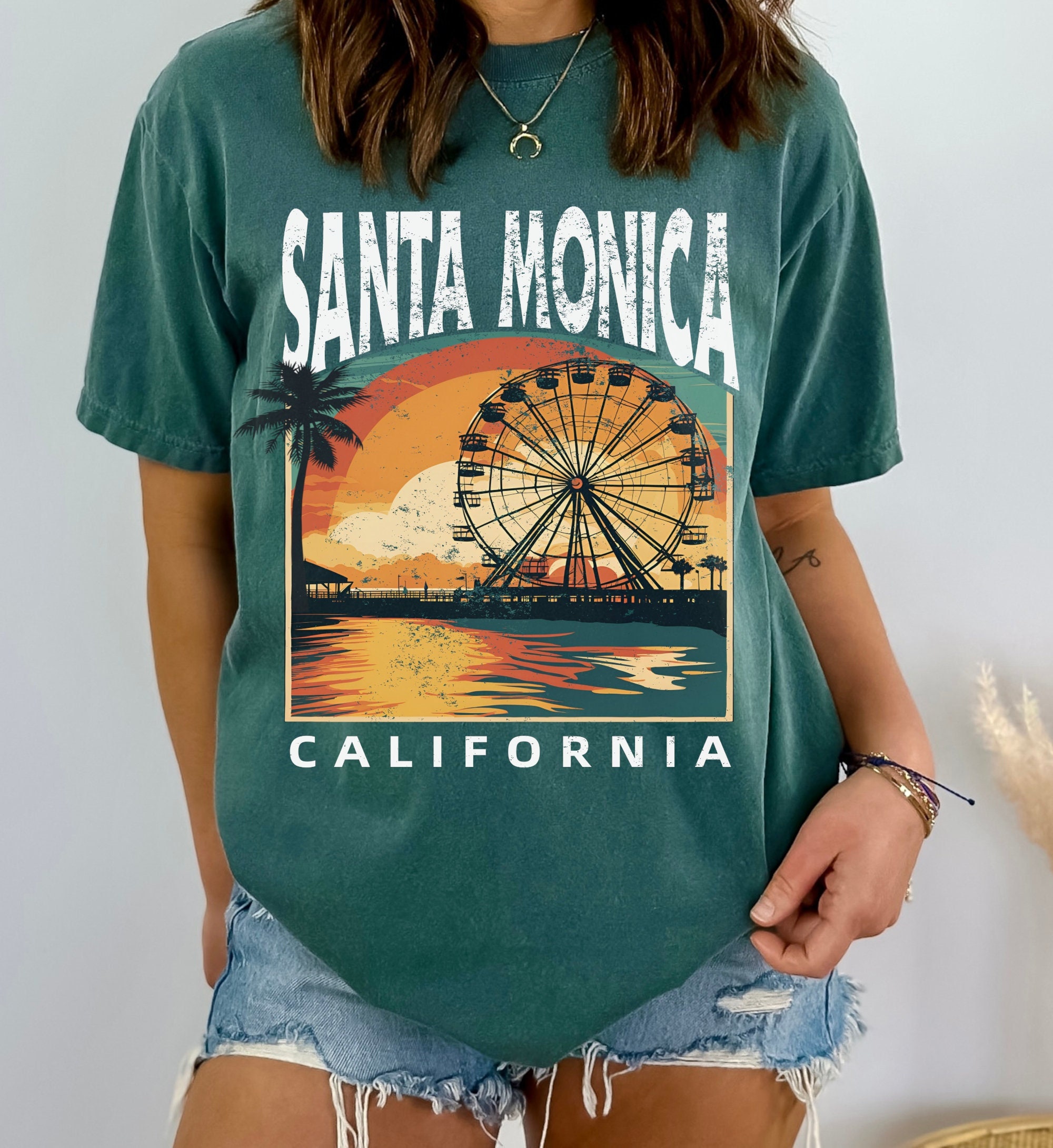 Santa Monica Pier T-shirt: Retro California Beach Comfort Colors
