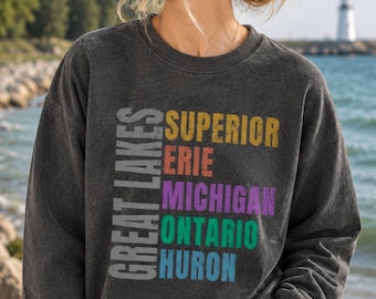 Sweat-shirt vintage des Grands Lacs, cadeau rétro pour les amoureux des lacs, souvenir de voyage du Midwest
