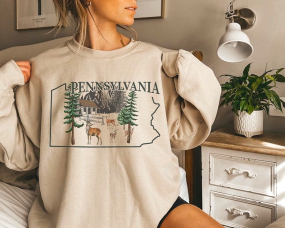 Pennsylvania Deer Sweatshirt, State Hiking Crewneck, Rustic Outdoors Gift