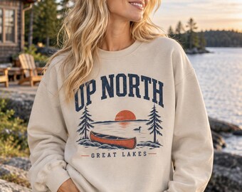Sweat-shirt Up North Great Lakes, col rond vintage Lake Life