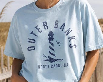 Maglietta da spiaggia con faro delle Outer Banks, souvenir di viaggio OBX Carolina del Nord