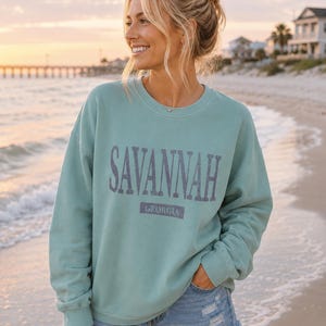 Savannah Georgia Beach Crewneck, Tybee Island Vacation Sweatshirt Seafoam