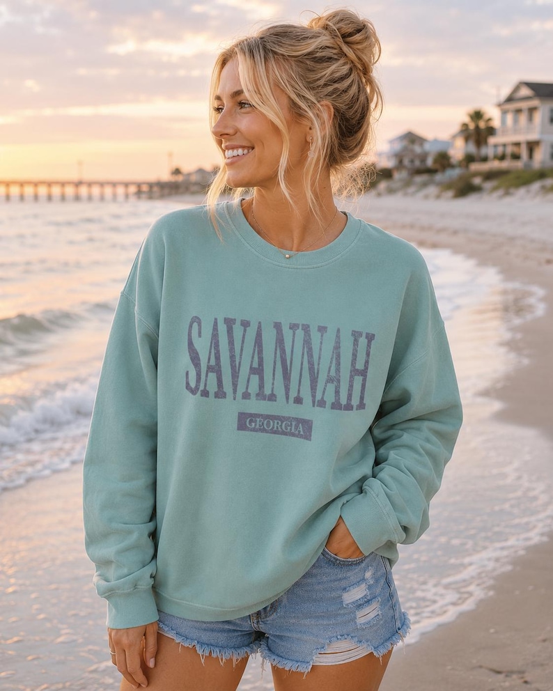 Savannah Georgia Beach Crewneck, Tybee Island Vacation Sweatshirt Seafoam