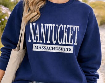 Nantucket Massachusetts Sweatshirt, Preppy Island Beach Crewneck
