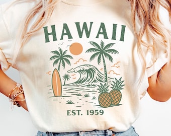 Koszulka plażowa Hawaii Comfort Colors, pamiątka z podróży w stylu retro z Hawajów