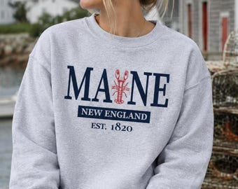 Maine Lobster Sweatshirt, Coastal Maine Travel Souvenir Crewneck