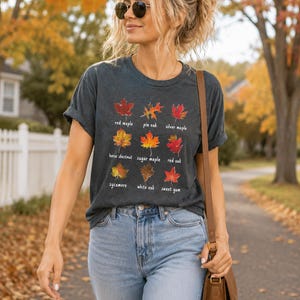 Shirt met herfstbladeren, gezellig herfstshirt met esthetiek, outfit met pompoenpatch afbeelding 3