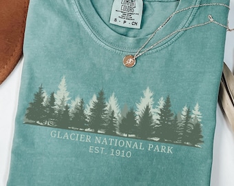 Maglietta Comfort Colors® del Parco Nazionale dei Ghiacciai, ideale come regalo per escursionisti.