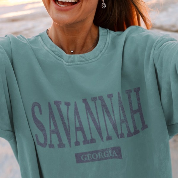 Savannah Georgia Beach Crewneck sudadera regalo, jersey de la costa este descolorido