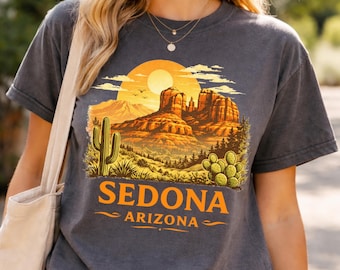 Maglietta con estetica desertica di Sedona, Arizona, stile vintage da viaggio, colori comodi, idea regalo