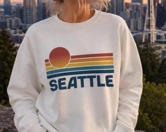 Seattle Washington Sunset Sweatshirt, Retro Travel Souvenir Crewneck
