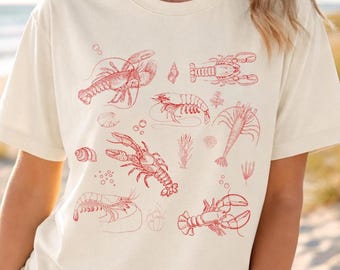 ロブスター好きのためのコンフォートカラーズ®Tシャツ、海岸沿いのビーチバケーションTシャツ