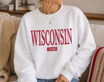 Wisconsin Crewneck Sweatshirt, Badger State Pullover, Wisconsin Travel Souvenir