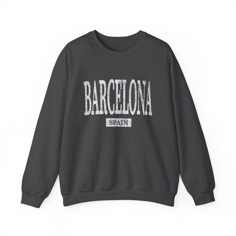 Barcelona Spain Sweatshirt, Womens Beach Crewneck Sweater, Spain Pullover Gift Souvenir Dark Heather