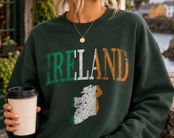Felpa da viaggio Irlanda con bandiera irlandese, girocollo, souvenir di vacanza, regalo