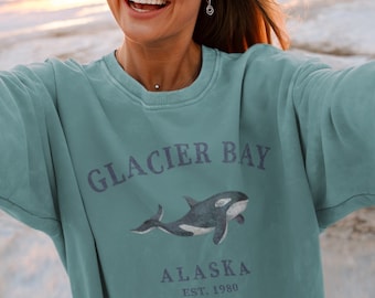 Alaska Whale Unisex Crewneck Sweatshirt , Comfort Colors Garment Dyed Womens Mens Alaska Gift