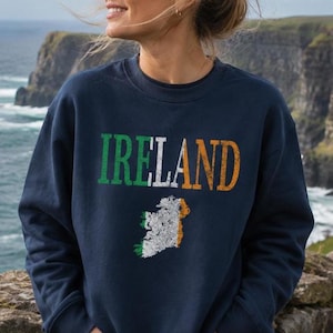 Ireland Travel Sweatshirt, Distressed Irish Map Souvenir Crewneck