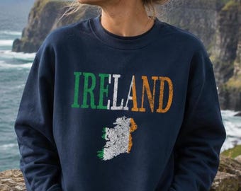 Ireland Travel Sweatshirt, Distressed Irish Map Souvenir Crewneck