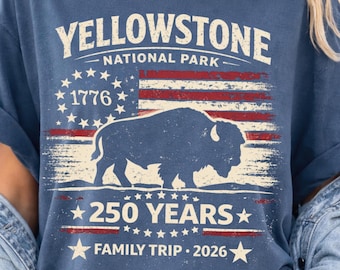 Maglietta regalo Bison Comfort Colors® per il 250° anniversario del viaggio in famiglia nel Parco Nazionale di Yellowstone